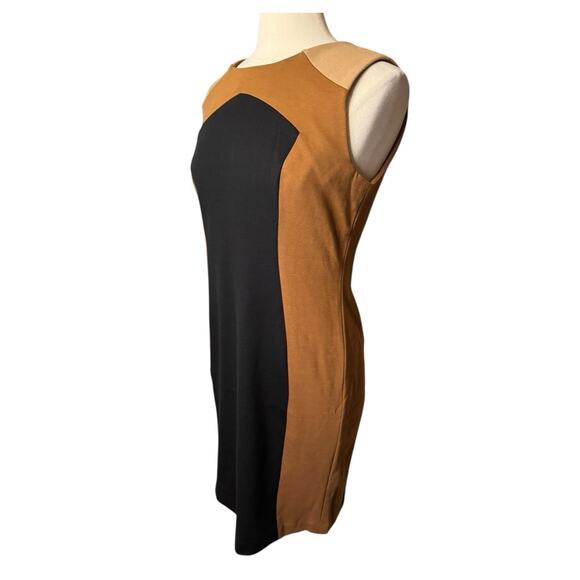 Premise NEW Colorblock Shift Dress Size 10 Camel Black Neutral Sleeveless - Picture 2 of 7